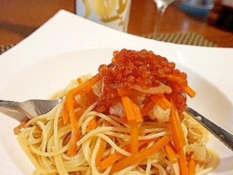 おうち居酒屋、イカニンジンの和風霙パスタ